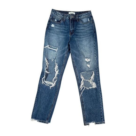 vervet blue jeans hart distressed mom jeans ripped medium wash straight leg 25 - Picture 2 of 13